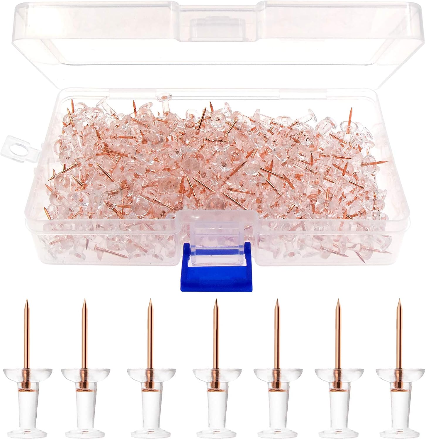 VAPKER 300PCS Plastic Rose Gold Push Pins Clear Thumb Tack Decorative Cork for Cork Bulletin Board Craft and Picture Hanging at Home Office School