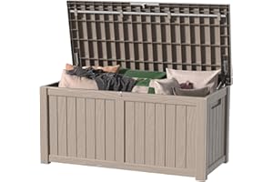 MAIUSCOLI 150 Gallon Waterproof Outdoor Storage Box,Resin Deck Box,Lockable Outside Storage Box Container for Patio Furniure,Garden,Tools (150 Gallon,Grey)