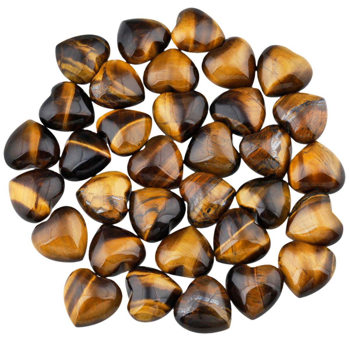 KYEYGWO Natural Tiger Eye's Stone Puff Heart Healing Crystals Love Stone, Pocket Stones Palm Worry Stone for Reiki Meditation Balancing, 0.59" (pack of 10)