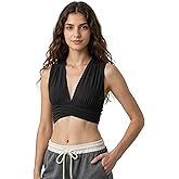 Women's Deep V Neck Crop Top, Adjustable Tie Up Backless Halter Top, Breathable Cotton Summer Festival Top