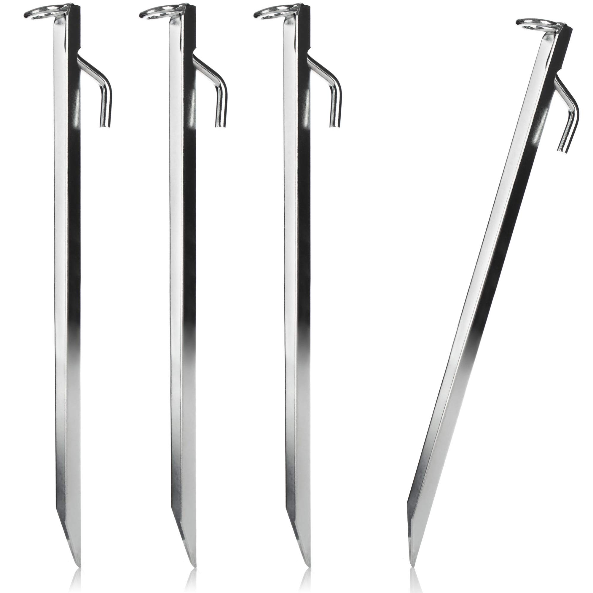 COM-FOUR® 4x large tent pegs made of steel with V-profile and ring - robust pegs for storm protection - ground anchor - trampoline attachment - awning security, approx. 38 cm