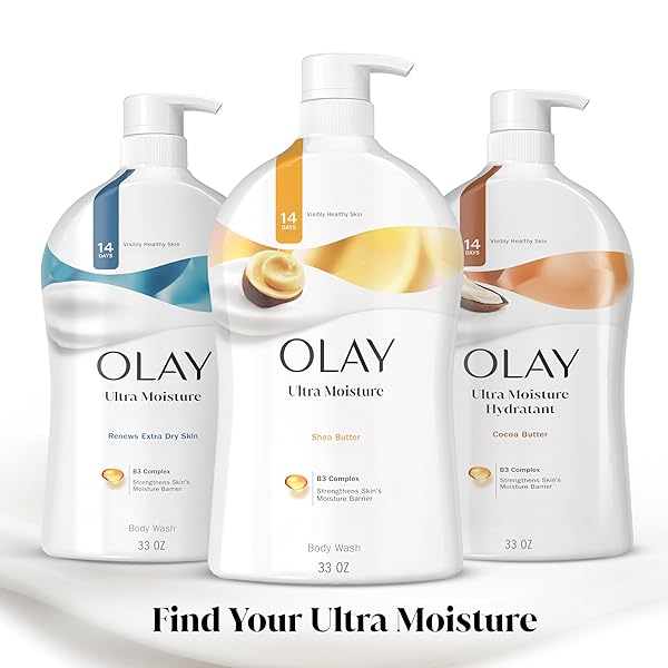 OLAY BODY WASH FOR WOMEN, ULTRA MOISTURE, 24HR MOISTURIZING, HYDRATING & REFRESHING, B3 VITAMIN COMPLEX, FREE OF PARABENS & PHTHALATES, FOR ALL SKIN TYPES, SHEA BUTTER SCENT, 33 FL OZ