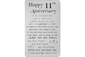 TANWIH 11th Anniversary Card Gifts for Him Husband Steel, Happy 11 Year Wedding Anniversary Cards for Men, Engraved Metal Wal