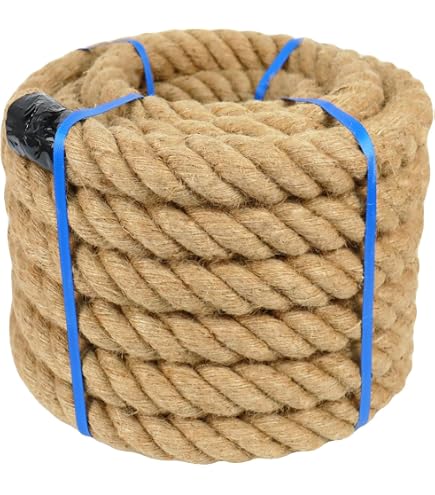 Natural Jute Rope - 3/4 Inch X 50 Feet, Twisted Hemp Manila Rope For Crafts, Hammocks, Swings