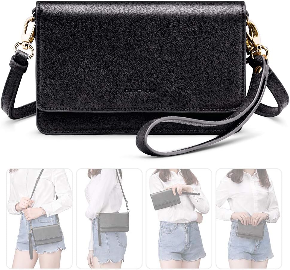 nuoku Women Small Crossbody Bag Cellphone Purse Wallet with RFID Card Slots 2 Strap Wristlet(Max 6.5'')