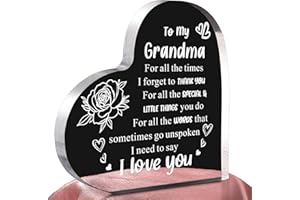 FEELDEAL Gifts for Grandma from Grandkids, Best Birthday, Mothers Day Christmas Presents Ideas Heart Shaped Acrylic Block Paperweights For Grandmother (4.7x4.7x0.6in)