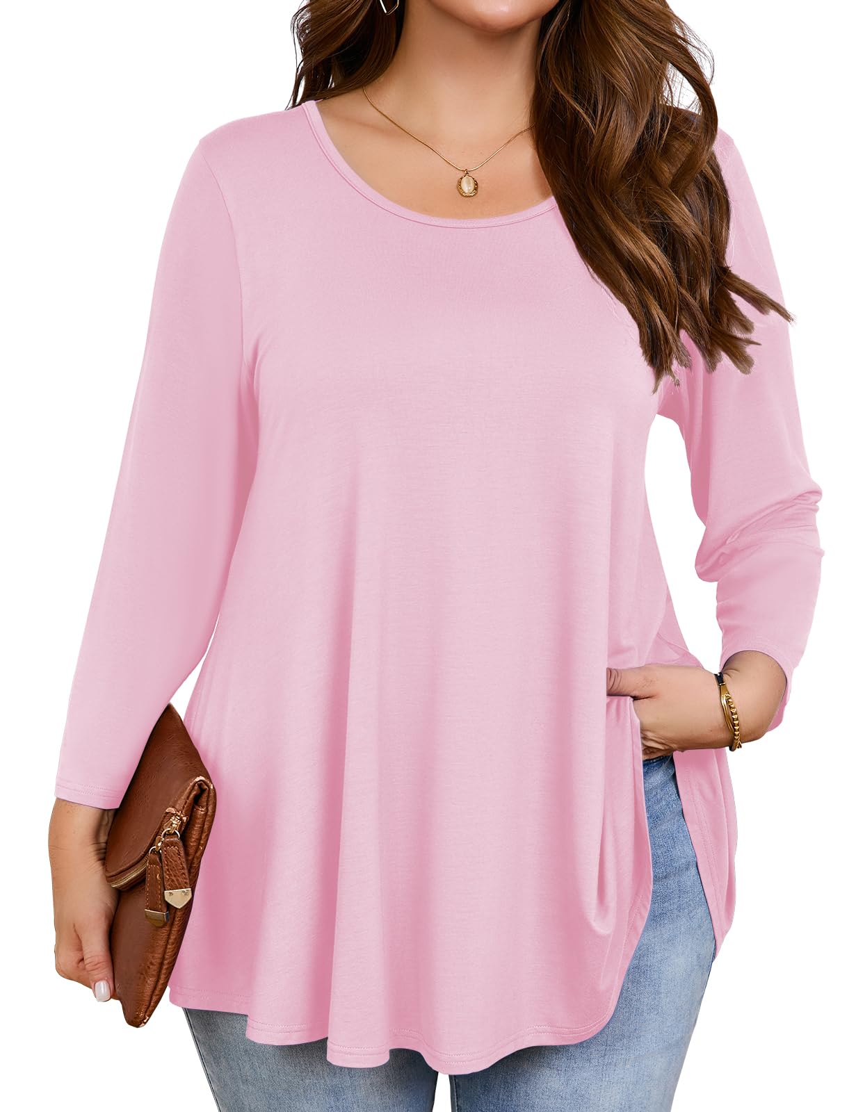 JollieLovin Womens 3/4 Sleeve Loose Fit Swing Tunic