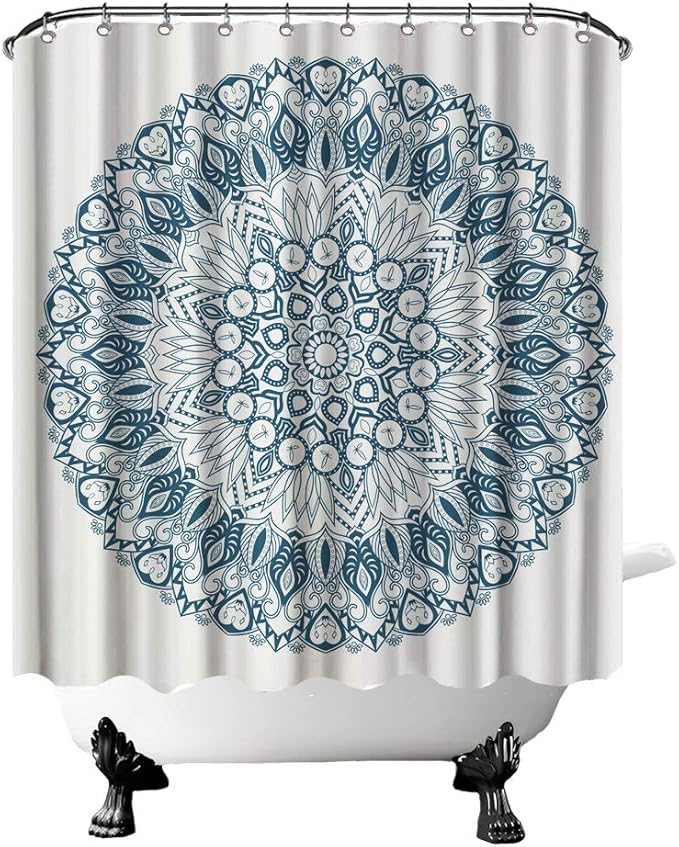 Mandala Shower Curtain Teal Blue Pattern Vintage Bath