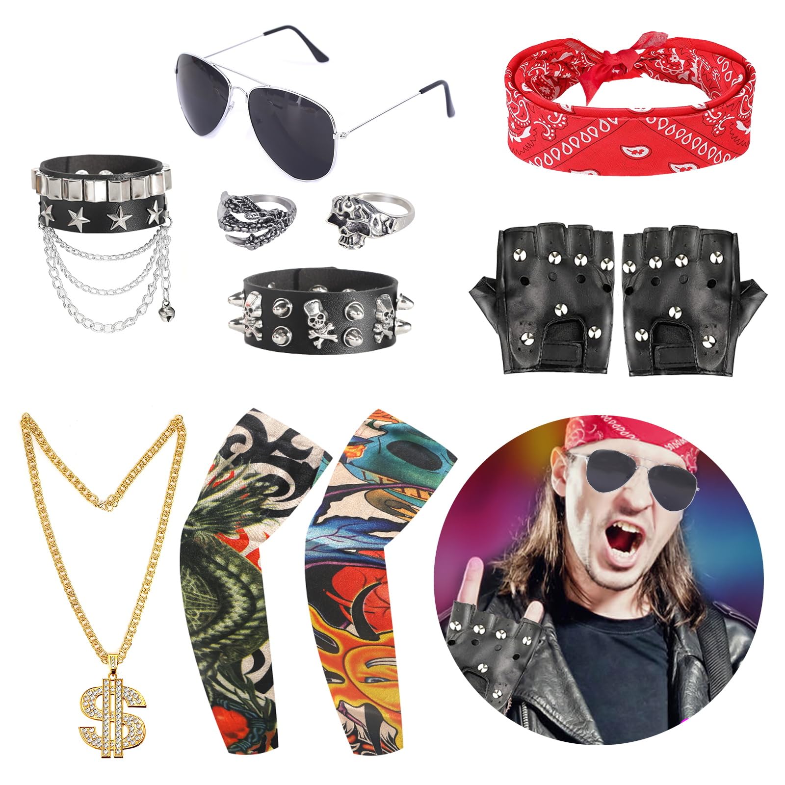 FASBET 11Pcs Rock Star Fancy Dress Punk Accessories Rockstar Accessories Rockstar Fancy Dress 80s Rock Star Costume Disco — image 1