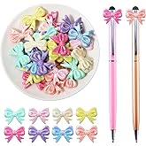 48 Pcs Bow Beads for Pens Bulk 3D Acrylic Focal Beads Beadable Keychain Making DIY Jewelry Charms Necklace Bracelet Craft Supplies