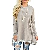 WEKILI Women's Tops Long Sleeve Lace Scoop Neck A-line Tunic Blouse