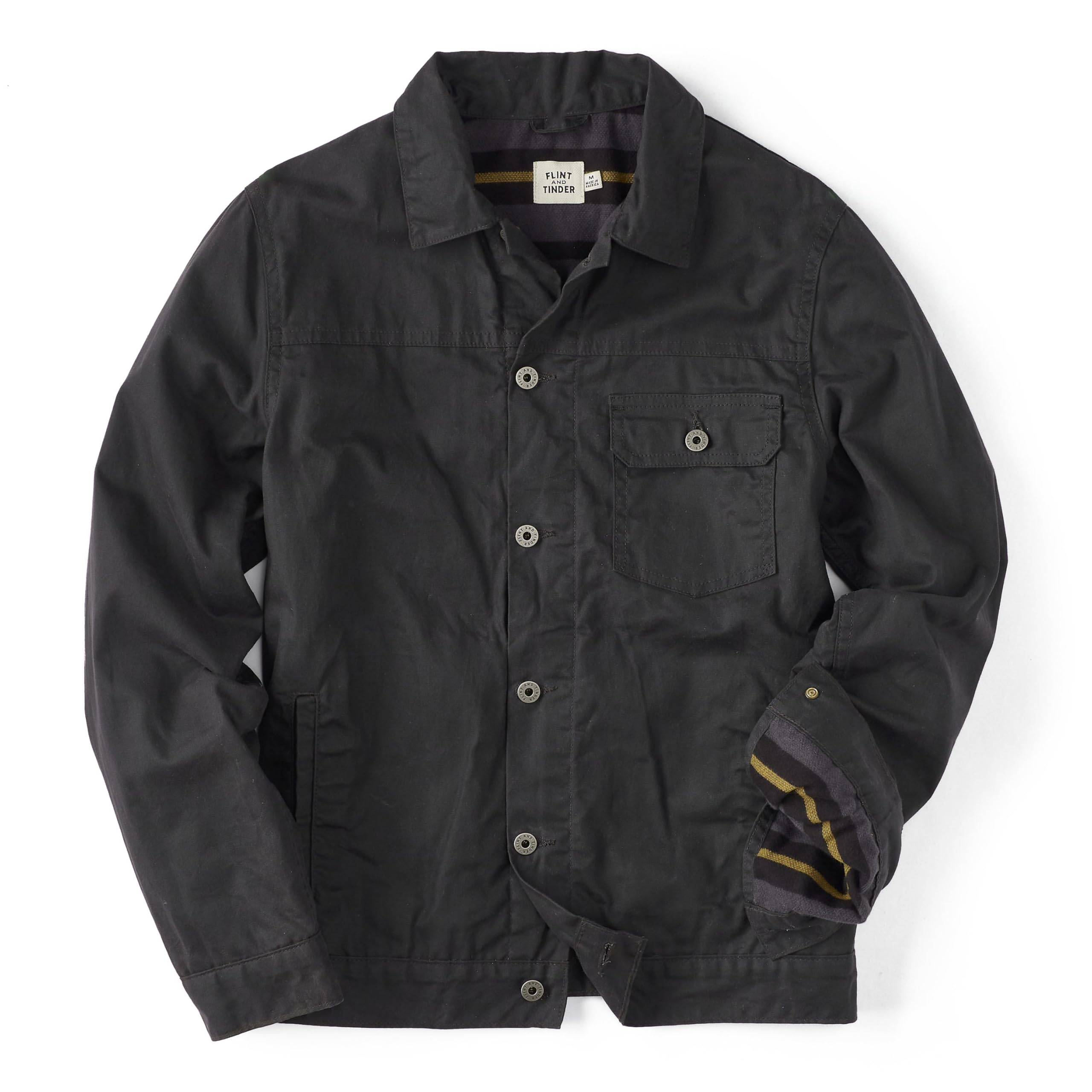 Photo 1 of Huckberry Flint and Tinder Men's Flannel-Lined Waxed Trucker Jacket, Water & Weather Resistant Mens Jacket (US, Alpha, Large, Regular, Regular, Coal, Regular Fit)