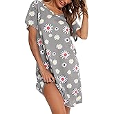 ENJOYNIGHT Womens Cotton Nightgown Short Sleeves Sleepshirt Print Nightshirt
