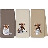 MKIJUHB Highland Cow Bathroom Decor Hand Towels, Highlander Cow Gifts, Funny Bathrobe Toilet Heifer Decorative Hand Towels for Kids Guest Bathroom Washroom Half Bath, 16x24 Inch Set of 3