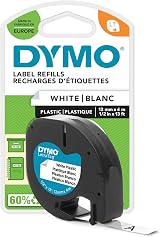 Dymo LetraTag Plastic Tape 12 mm x 4 m Black on White S0721660