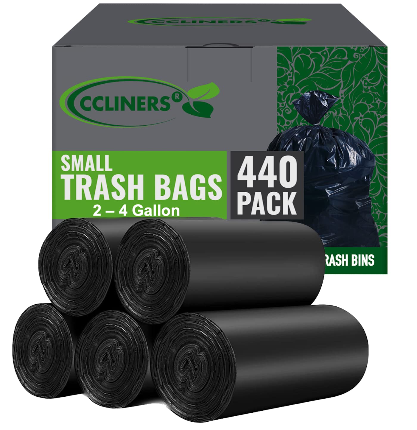 Photo 1 of 2-4 Gallon Small Black Trash Bags (440 Bags) Bathroom Garbage Bags Plastic Wastebasket Can Liners 2 Gallon 3 Gallon 4 Gallon Trash Bag for Home and Office Bins(440 Count)