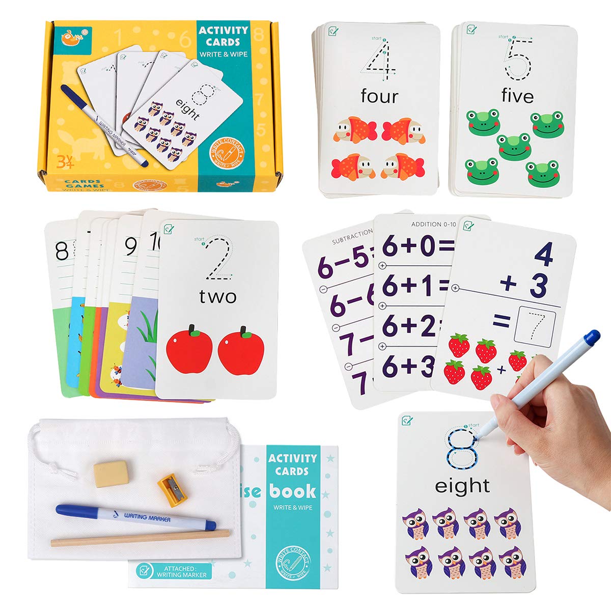 Buy Vanmor Dry Erase Number Addition Subtraction Flash Cards Write