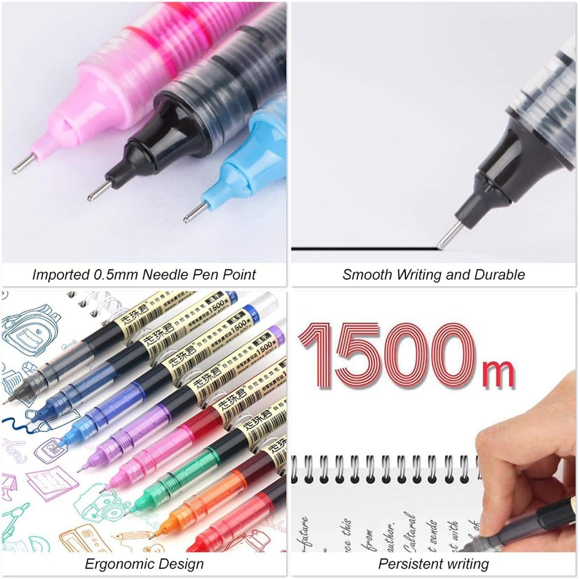 Liquid Ink Pens, 0.5mm Fine Point Pens, Rolling Ball Pens, Large Capacity of Quick-Drying Ink Pens, Writing Pens for School Office (12pack, 6 Colors) : Office Products