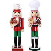 Soaoo 2 Pcs Christmas Nutcracker Ornament 15'' Wooden Nutcracker Figures | Large Traditional Nutcrackers Soldier, Nutcracker Ornaments with Gingerbread Man, Xmas Gift Holiday Fireplace Tabletop Decor
