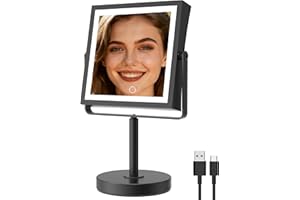 basitool Lighted Makeup Mirror with Stand, Rechargeable USB-C Vanity Mirror with Adjustable Brightness, Touch Control Persona
