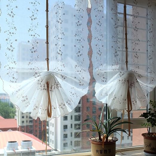Amazon Com Cotton Linen Embroidered Tie Up Balloon Curtain Drapes