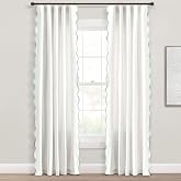 Lush Decor Coastal Chic Scalloped Edge Light Filtering Window Curtain Panels Pair, 52" W x 84" L, Blue &amp; White - White Curtains for Living Room - Coastal Decor