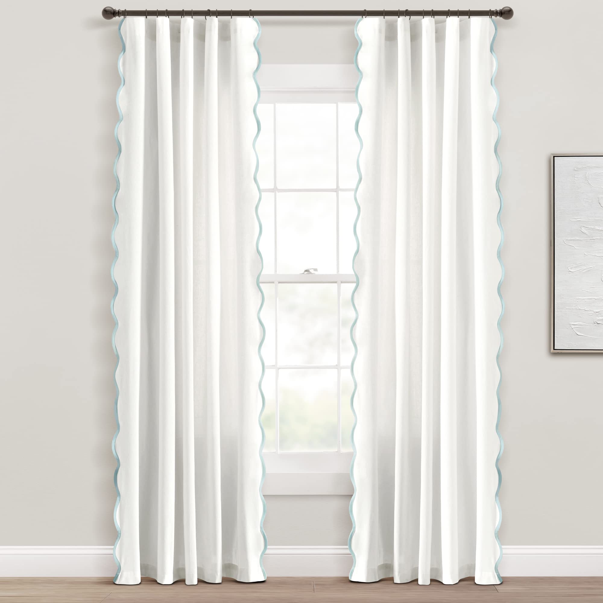 Lush Decor Coastal Chic Scallop Edge Window Curtain Panel Pair, 52" W x 84" L, Blush & Off-White