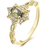 Bellitia Jewelry Gold Plated 925 Sterling Silver Vintage Court Style Ring for Her, Gemstone Birthstone Green Peridot CZ Ring Dainty Promise Rings for Women