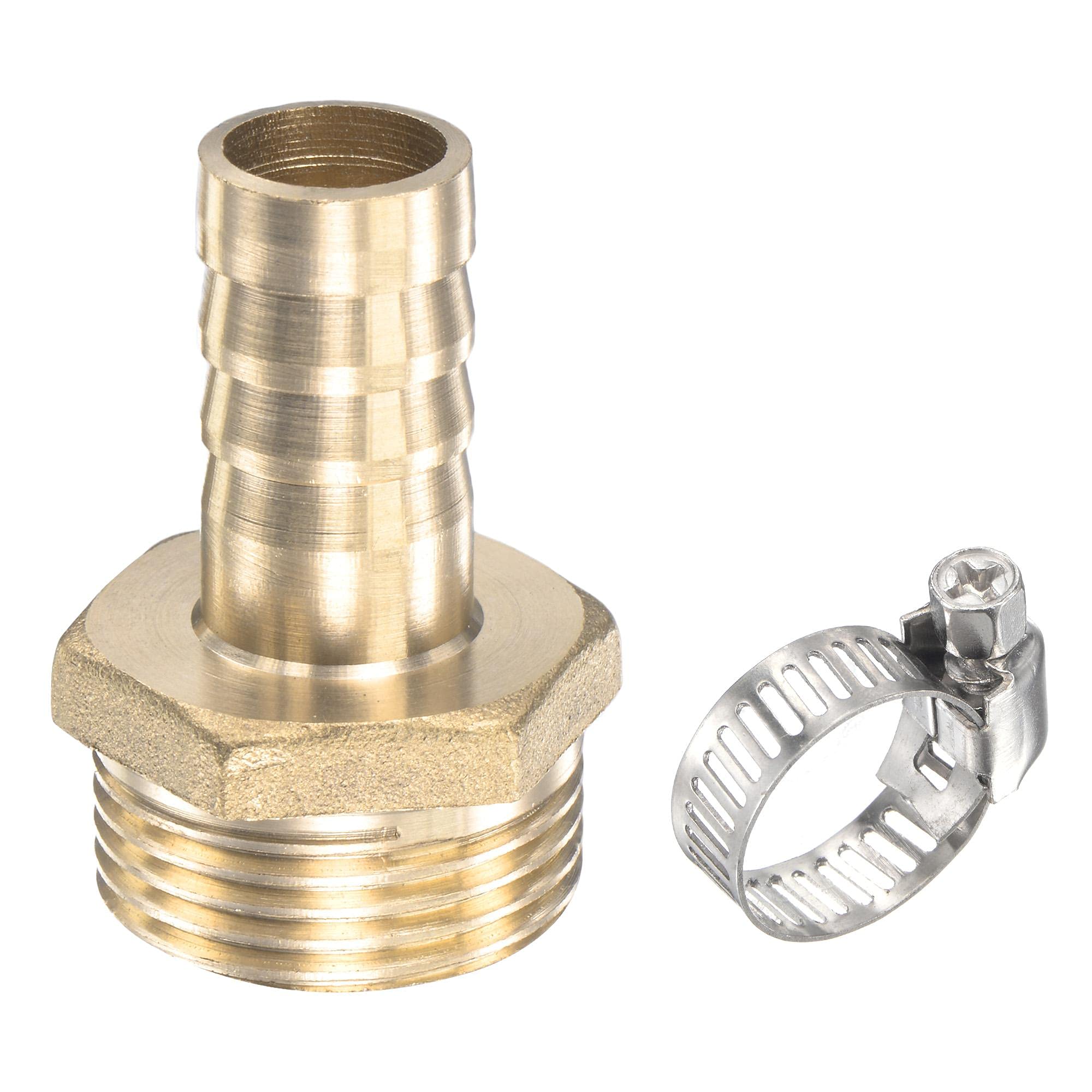 sourcing map Brass Hose Barb Fitting Straight 14mm x G3/4 Male Thread Pipe Connector with Stainless Steel Hose Clamp, Pack of 1