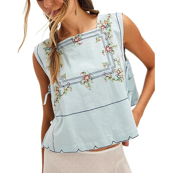 Tie Side Tank Tops for Women Y2K Sleeveless Square Neck