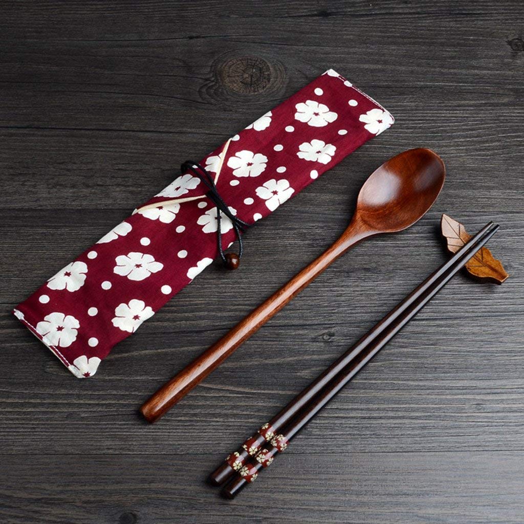Hongyantech Chopsticks spoon set Japanese natural chopsticks made of environmentally friendly wooden red.