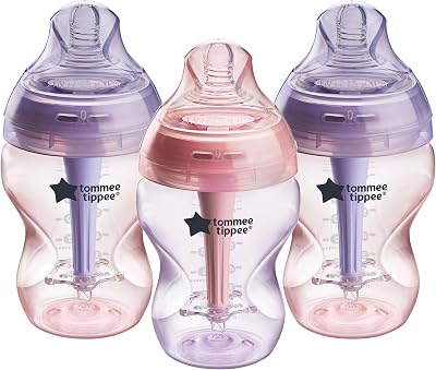 Tommee Tippee Natural Start Anti-Colic Baby Bottle 260ml Pink Purple Pack of 3