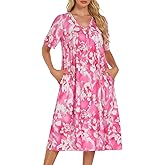 ETOSELL Nightgowns for Women Soft Short Sleeve Sleepshirt House Dress with Pockets Pleated Moo Moo Mumu Nightshirt Loungewear