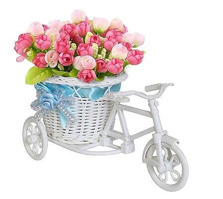 Tied Ribbons Cycle Shape Flower Vase with Peonies Bunches