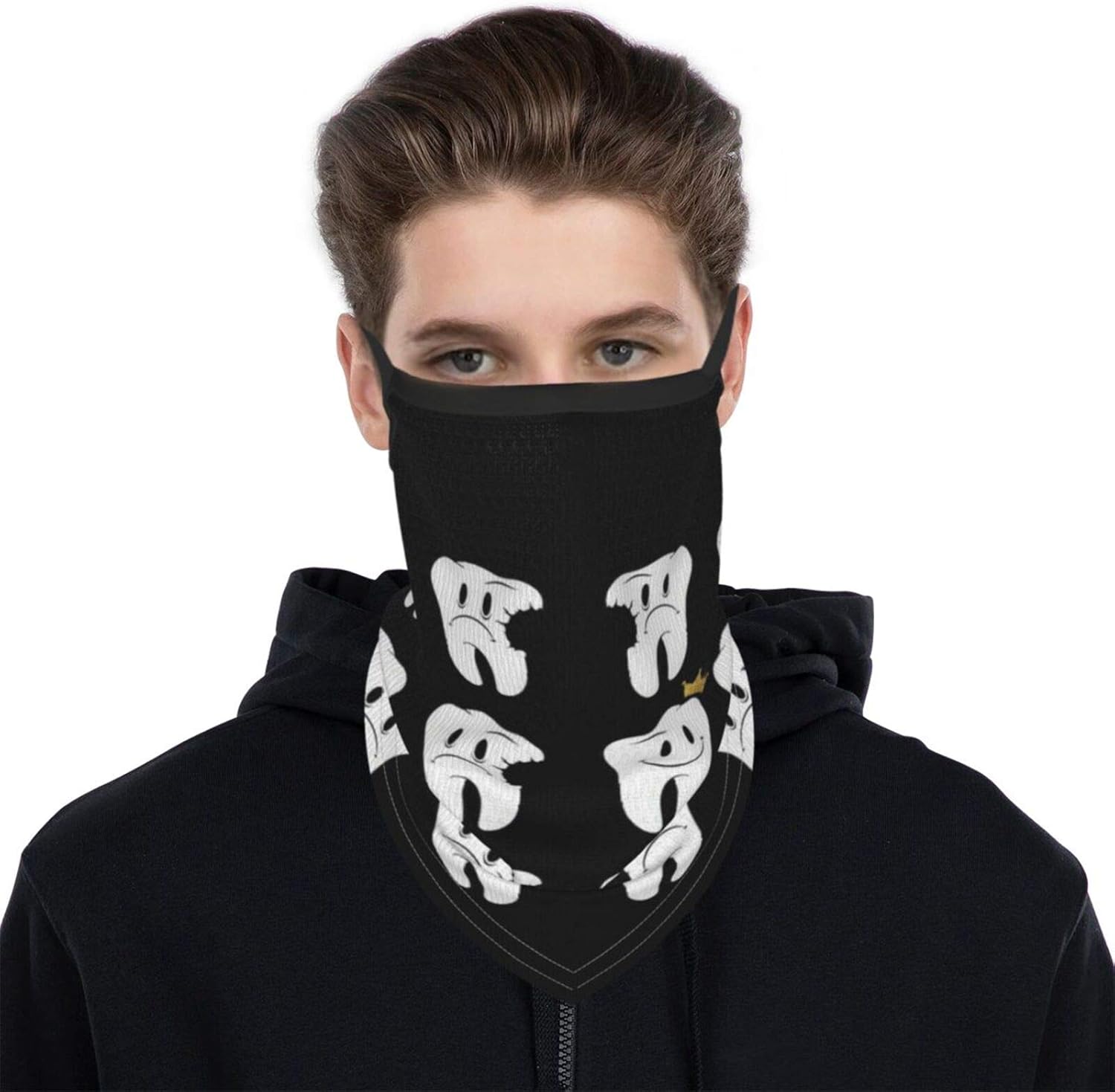Kids Neck Gaiter with Ear Loops, Crowned Rotten Teeth