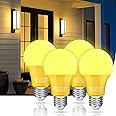 Nouscan Yellow Bug Light Bulbs Outdoor, A19 LED Lights 9W, (60W to 100W Equivalent), Amber Yellow, Not-dimmable, E26 Base Bulb for Outside, Nursery, Sleep, Porch Garage, 4 Pack