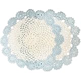 Fennco Styles Handmade Two Tone Floral Crochet Tray Cloth Doily, 9-inch Round, 2 Pieces, 17 Colors (Baby Blue)