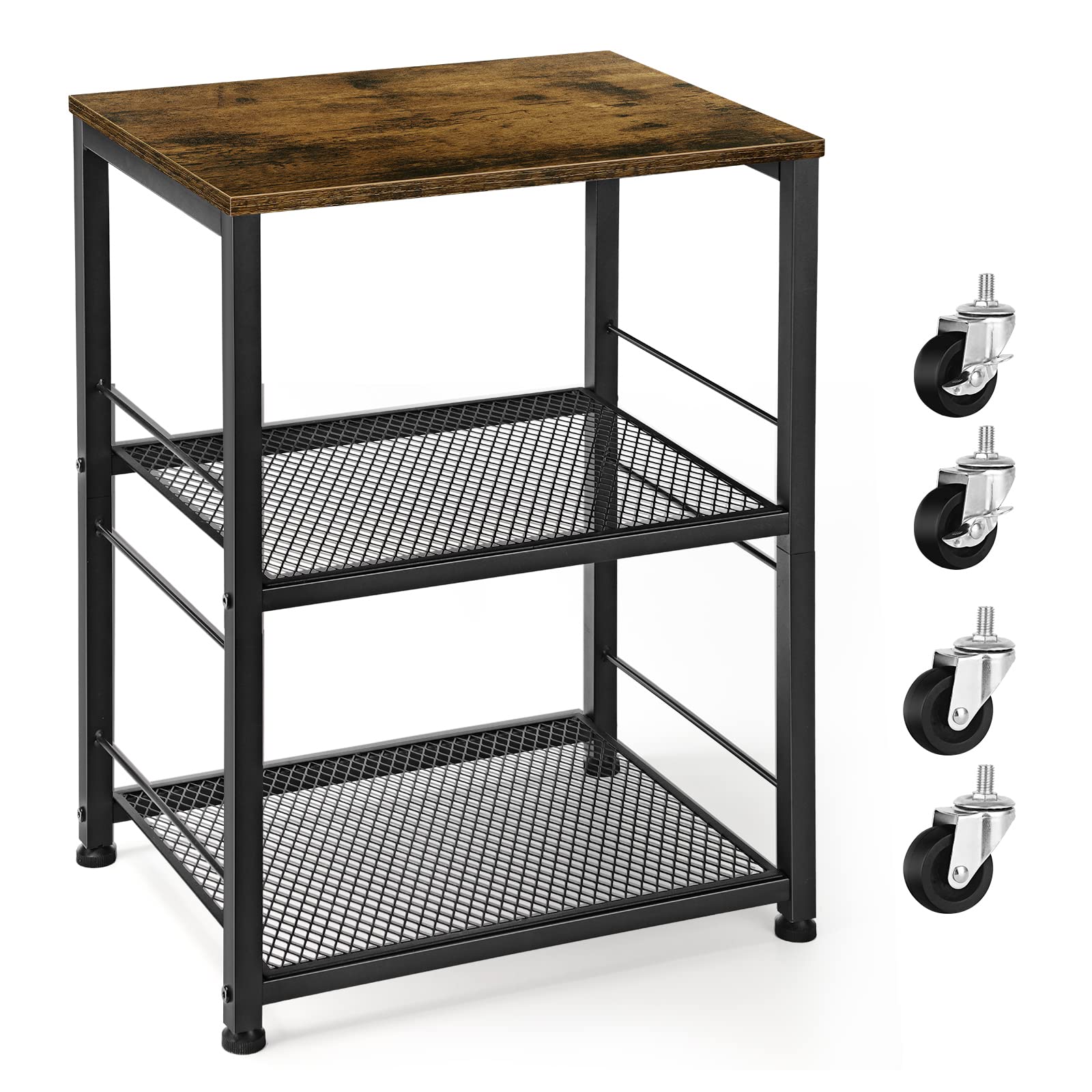 Photo 1 of OYEAL Small Nightstand Industrial Square End Table with Storage Shelf Farmhouse Sofa Side Table for Small Spaces, Narrow Bedside Table for Living Room Bedroom, Stable Metal Frame, Rustic Brown