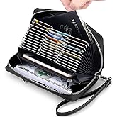 JEEBURYEE Women's RFID Blocking Leather Wallet Credit Card Holder Zipper Clutch Purse