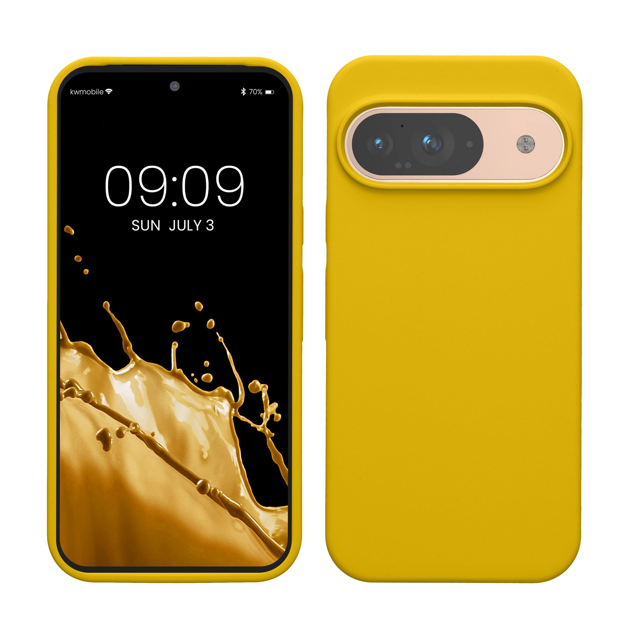kwmobile Case Compatible with Google Pixel 9 Case - Soft Cover Compatible with Google Pixel 9 Pro Cover - Wireless Charging Radiant Yellow — image 1