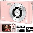 Digital Camera FHD 1080P with 64GB Card,44MP Digital Point and Shoot Kids Camera with Anti Shake 16X Zoom，Portable Small Camera Gift for Kid Girl Boy Teen (Pink)