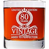 CARVELITA 80th Birthday Gifts For Him - Limited Editions 11oz Whiskey Glass - 80th Birthday Decorations For Men - 80th Bday Gifts Ideas For Grandpa, Papa, Friends - Turning 80 - Party Supplies
