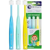 Brilliant Oral Care Baby Toothbrush with Soft Bristles and Round Head, for a Toddler Approved, Easy to Use All-Around Clean Mouth, 4-24 Months, When Front Teeth Appear, Blue Mint Yellow, 3 Pack