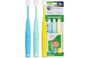 Brilliant Oral Care Baby Toothbrush with Soft Bristles and Round Head, for a Toddler Approved, Easy to Use All-Around Clean Mouth, Ages 0-2 Years, Blue Mint Yellow, 3 Pack