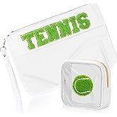 BuyCard 2 Pcs Tennis Gifts Cosmetic Makeup Bag with Chenille Letter Patch, Clear Pouch PVC Organizer Purse, Waterproof Travel Bag, Portable Toiletry Storage Bag for Her Girls Friends Women