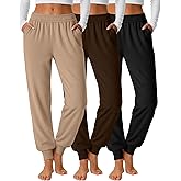 Oakgarden 3 Pack Women's Joggers Pants, Cozy High Waist Sweatpants Tapered Drawstring Yoga Casual Lounge Pants with Pockets