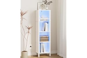 Apetaccat Bookshelf with LED Lights, Modern 4-Tier Bookcase, Open Storage Book Shelf, Small Narrow Bookshelves for Living Roo