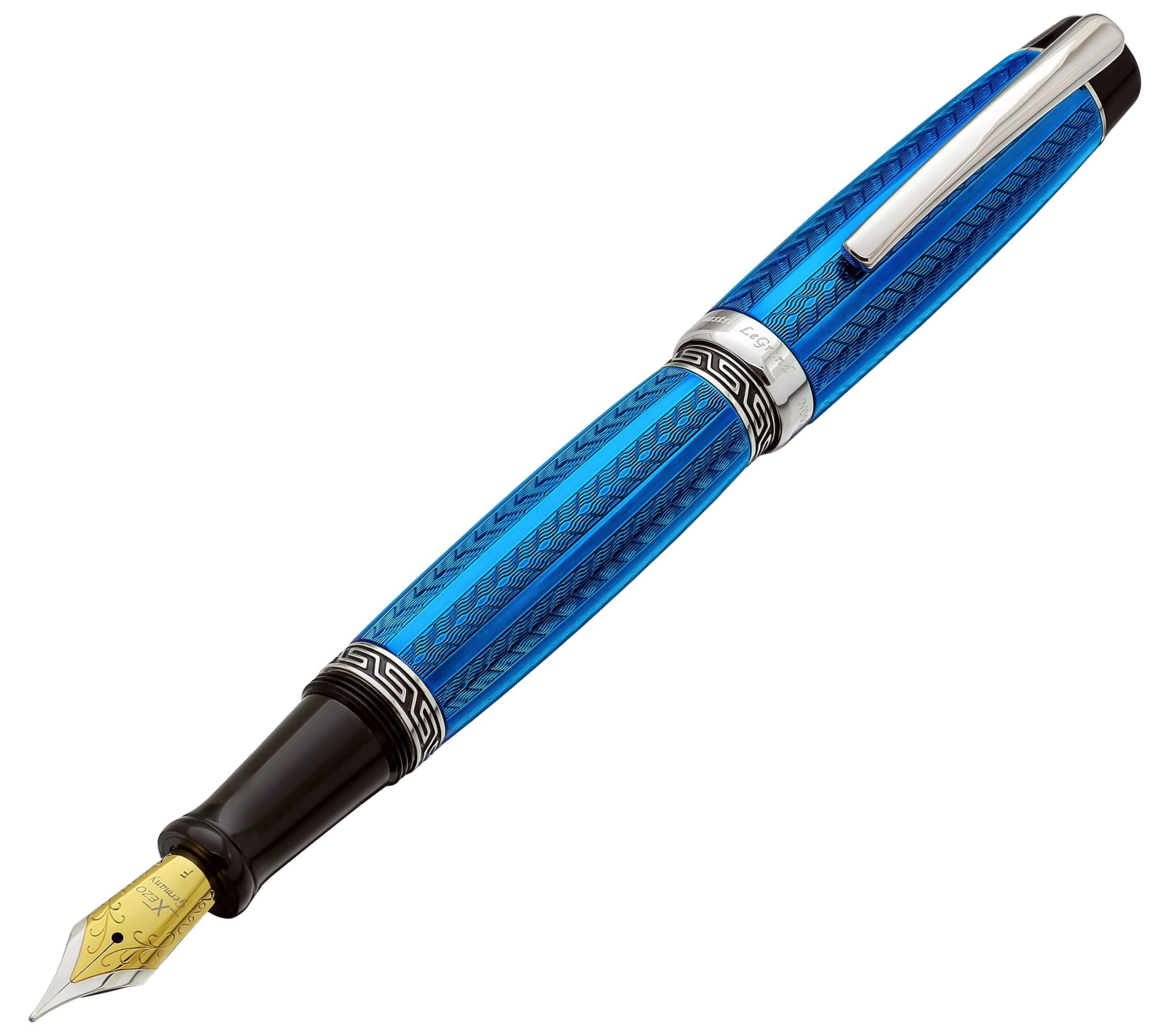 Xezo Maestro Diamond Cut Lacquered Platinum Plated Fine Point Fountain Pen - Tanzanite Colour