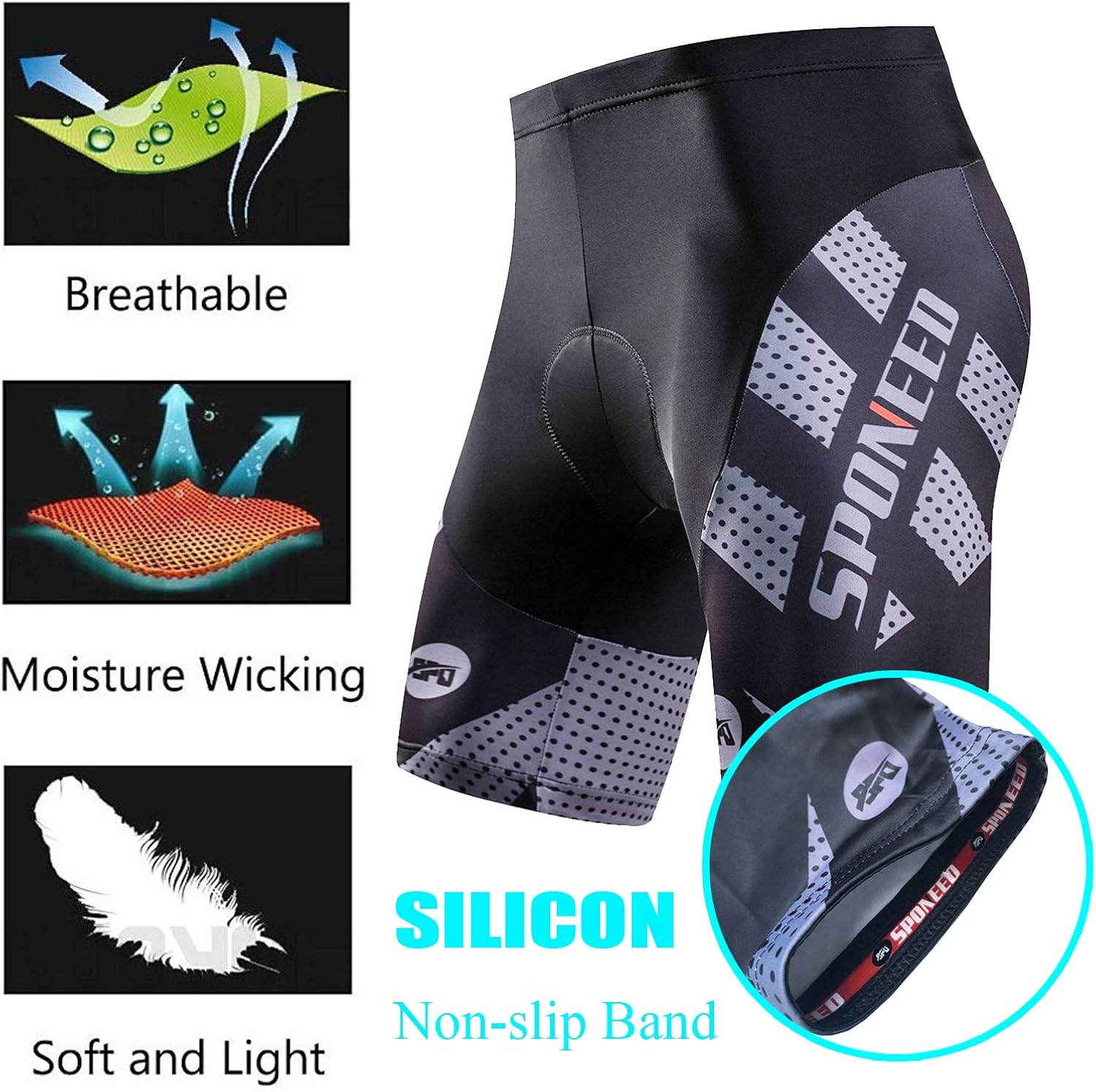 sponeed Men's Cycling Shorts Padded Bicycle Riding Pants Bike Biking Clothes Cycle Wear Tights: Clothing