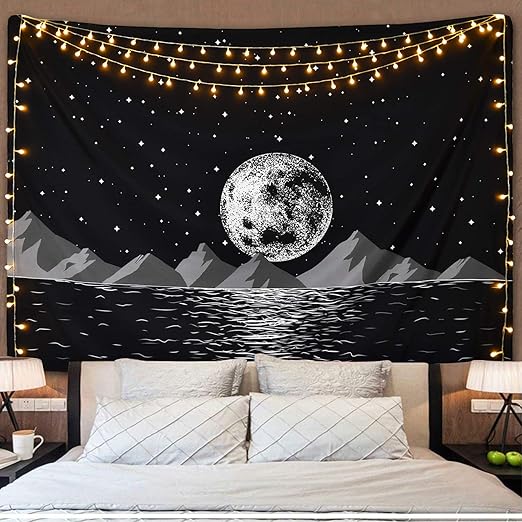 Amazon Com Moon Rising Mountain Tapestry Starry Night Sky